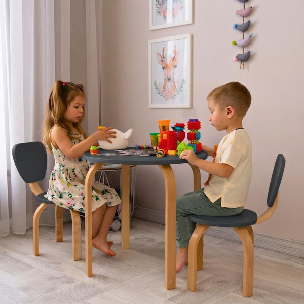 Dětská židlička Zukko Gekko Kids. Tmavě šedá / Přírodní buk